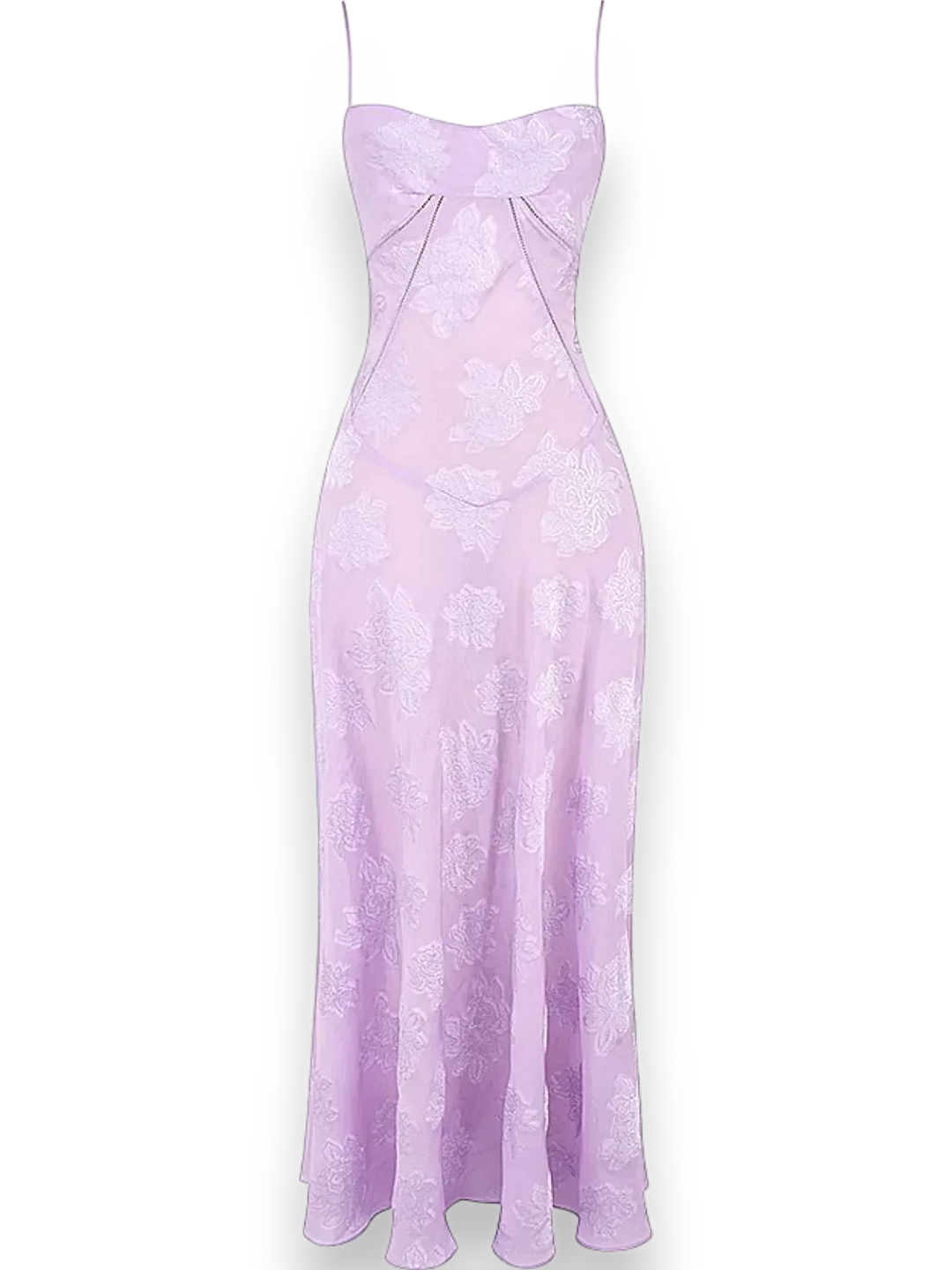 Robe longue en tissu léger avec broderie florale délicate et bretelles fines pour un style élégant et féminin.