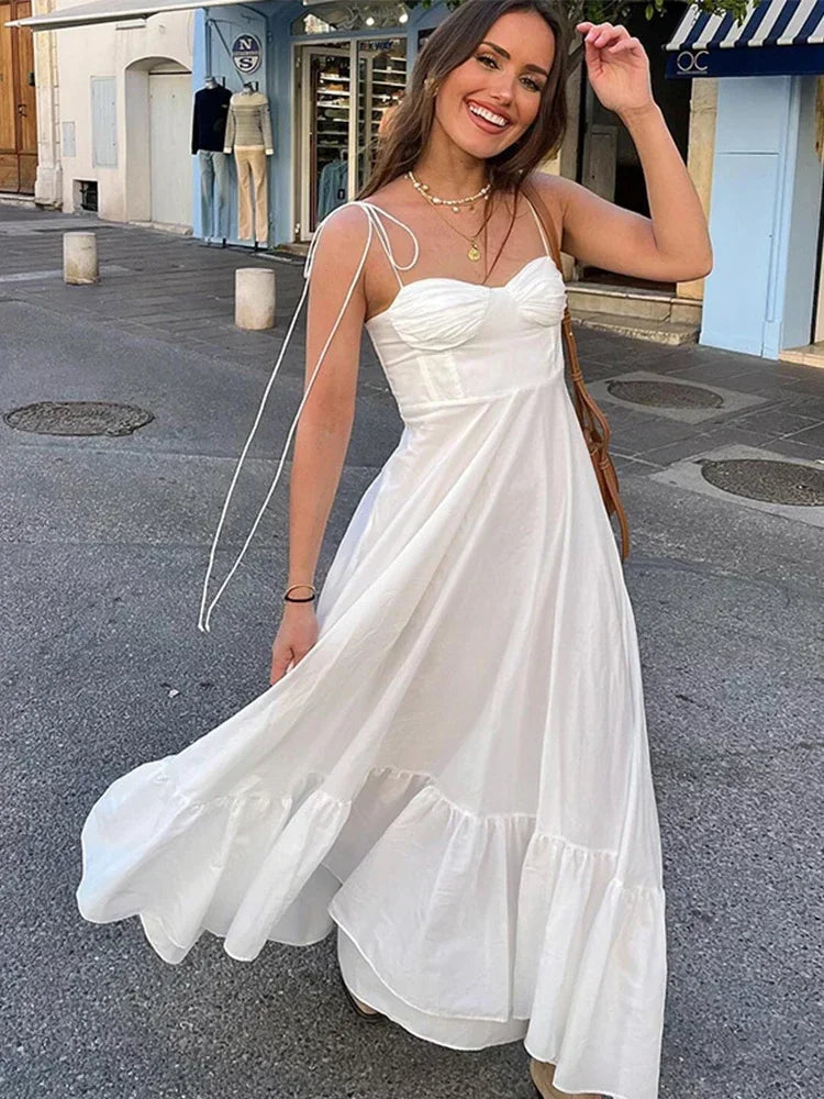 Abito Lungo Donna Bretelle Sottili Scollo Dritto - Vesarelli