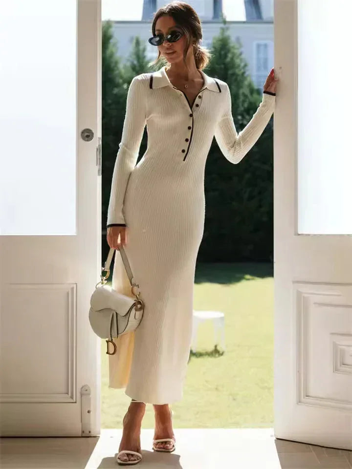 Abito Lungo Donna con Bottoni Maniche Lunghe - Vesarelli