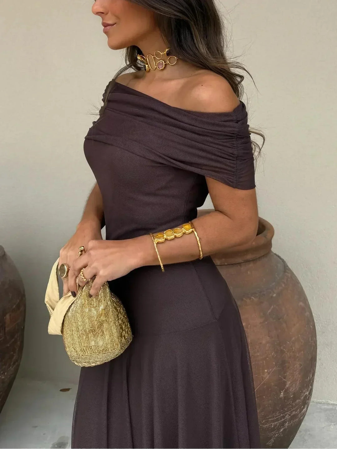 Abito Lungo Donna Spalle Scoperte Elegante - Vesarelli