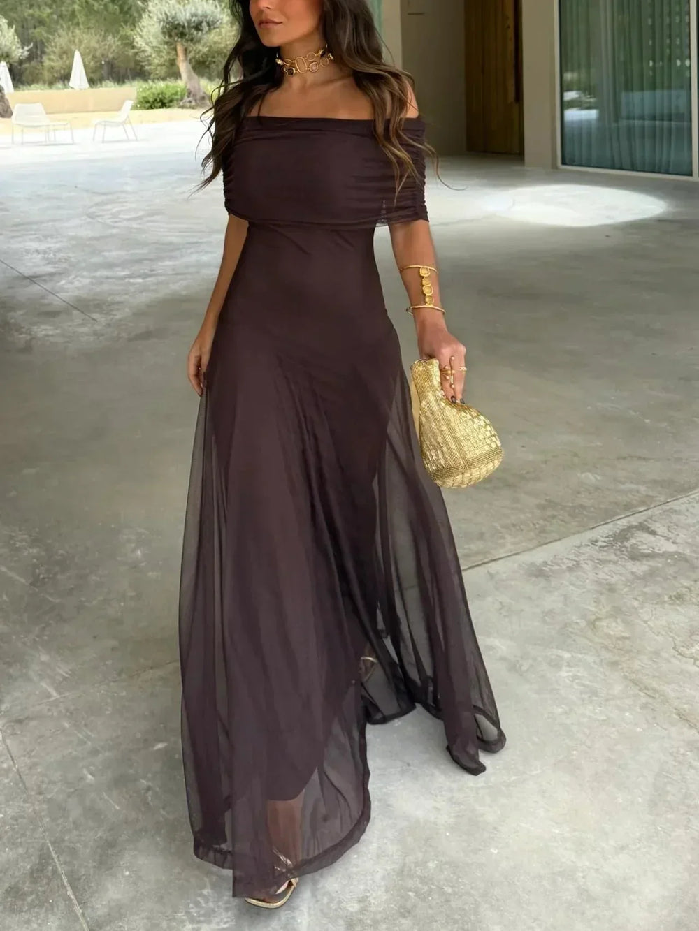 Abito Lungo Donna Spalle Scoperte Elegante - Vesarelli