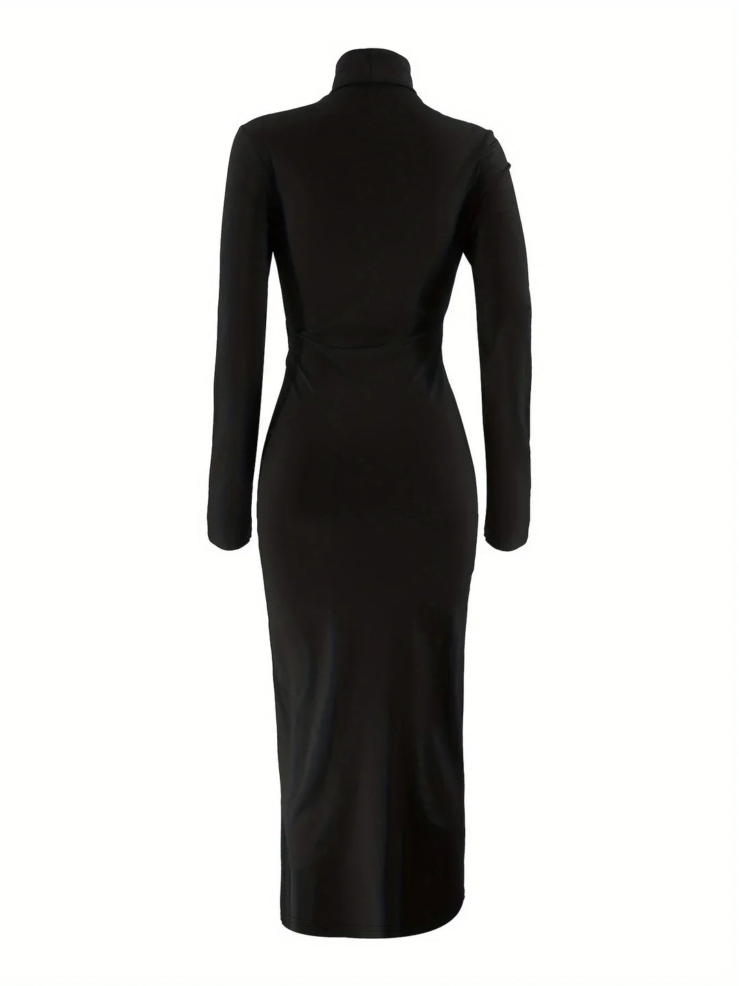 Robe longue femme en tissu léger, col haut élégant, idéale pour soirées et événements, avec une coupe flatteuse.