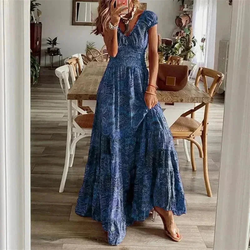 Abito Lungo Donna Manica Corta con Volant Casual - Vesarelli