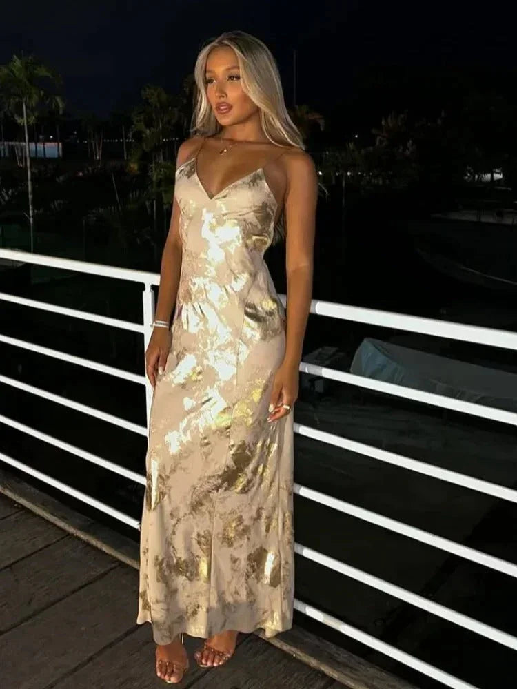 Abito Lungo Donna Bretelle Sottili Elegante - Vesarelli
