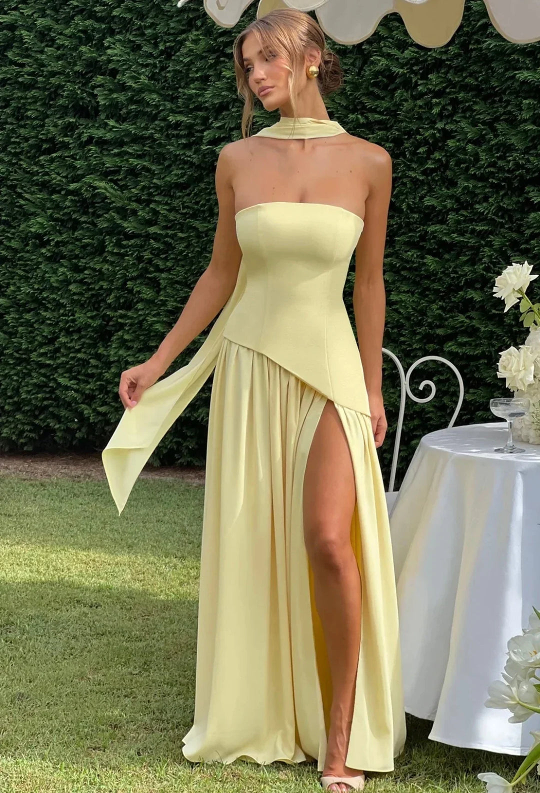 Abito Lungo Donna Spacco con Sciarpa - Vesarelli