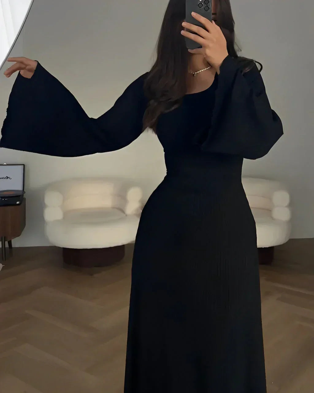 Abito Lungo Donna Scollo Quadrato Manica Lunga - Vesarelli