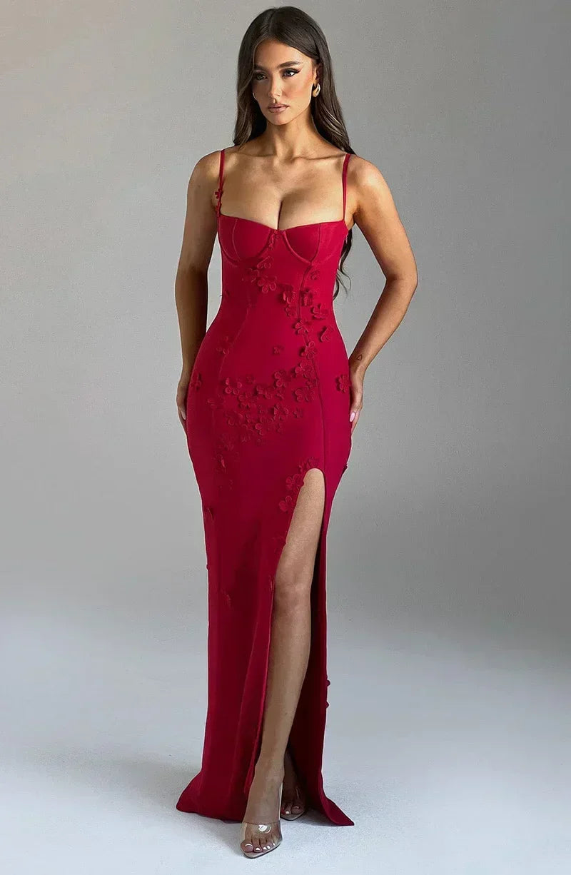 Abito Lungo Donna con Spacco e Ricamo - Vesarelli
