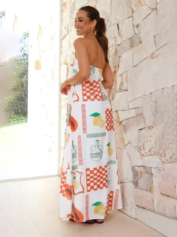 Robe longue femme sans bretelles en coton léger avec motifs floraux colorés pour l'été. Idéale pour les journées…