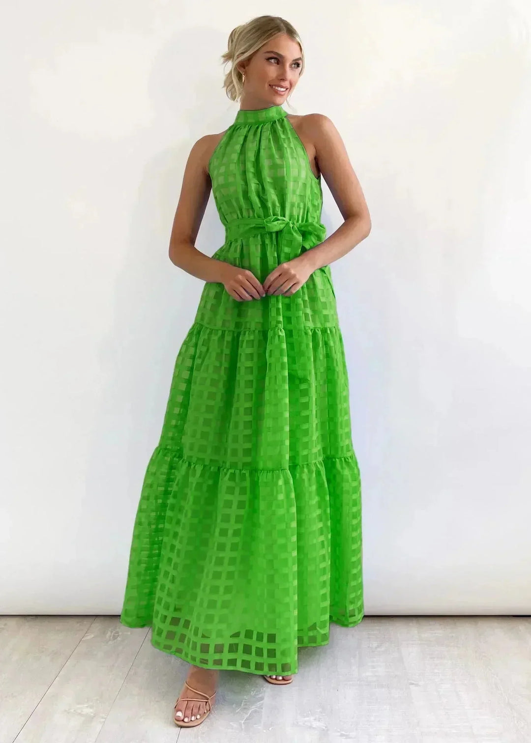 Abito Lungo Donna Senza Maniche con Cintura Stile Elegante - Vesarelli