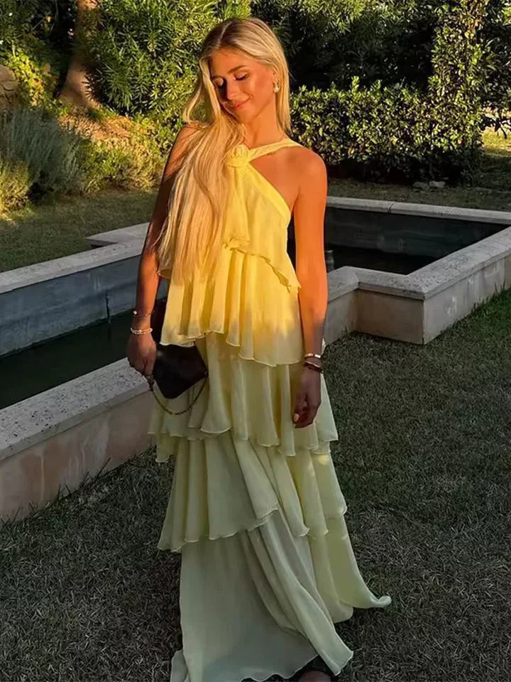Abito Lungo Donna con Volant e Nodo - Vesarelli