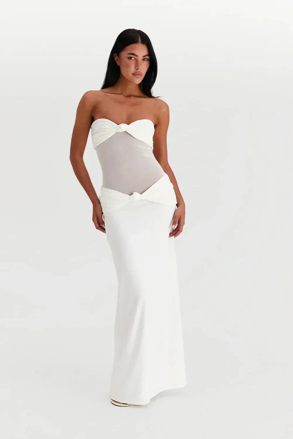 Abito Lungo Donna Bustier con Trasparenze e Fiocchi - Vesarelli