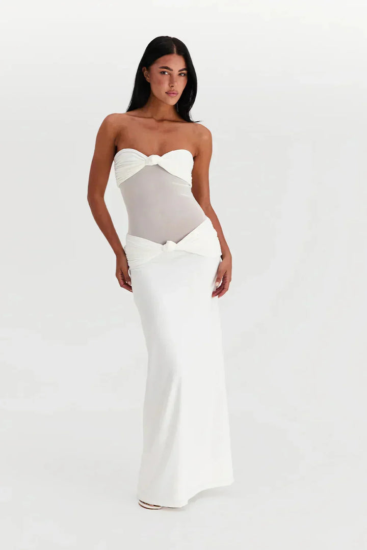 Abito Lungo Donna Bustier con Trasparenze e Fiocchi - Vesarelli