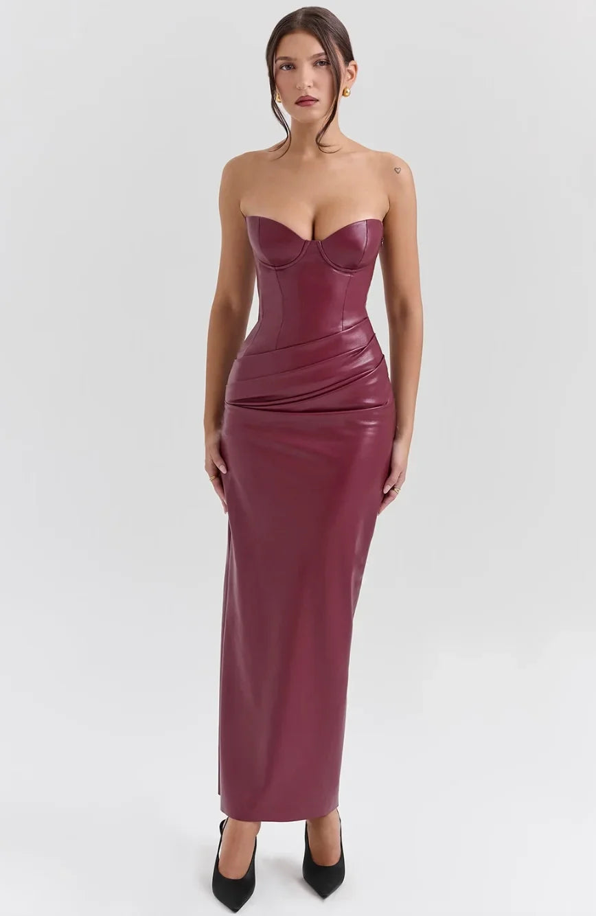 Abito Lungo Donna Bustier Spacco Sera Taglio Aderente - Vesarelli