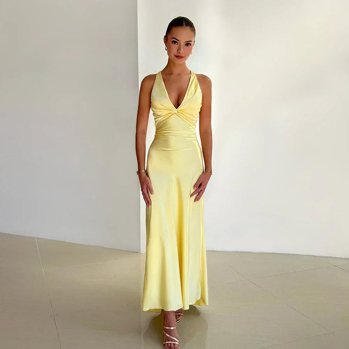 Abito Maxi Donna Scollo Incrociato e Schiena Scoperta - Vesarelli