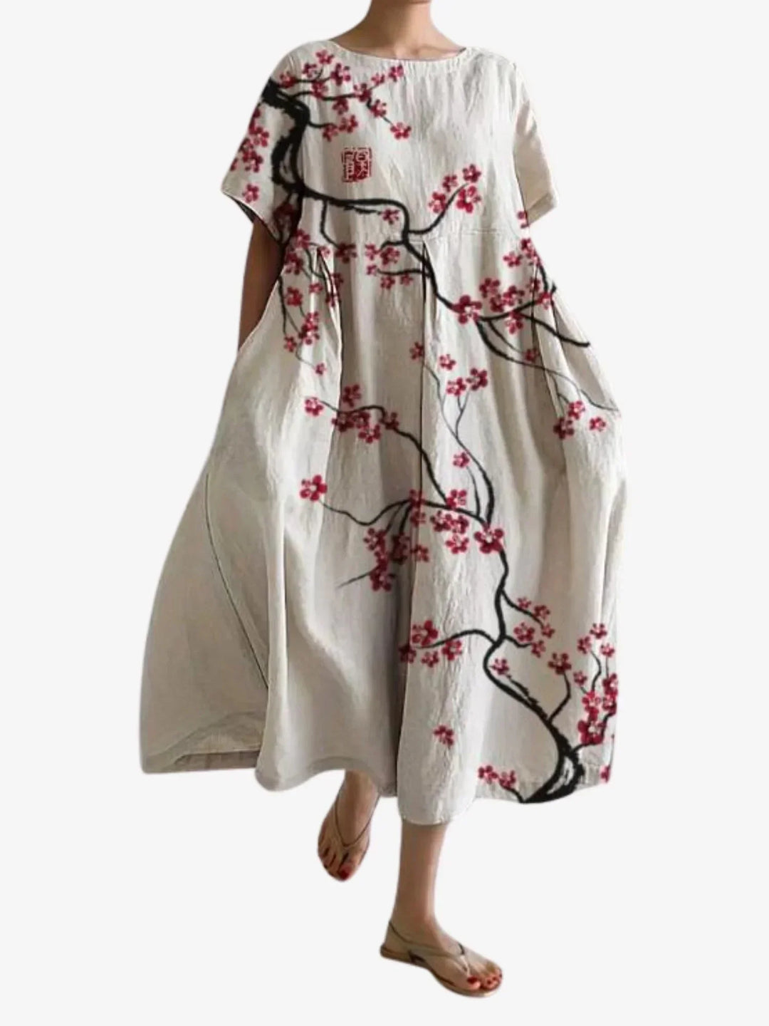 Abito Maxi Donna Fantasia Floreale Manica Corta Tasche Ampie - Vesarelli