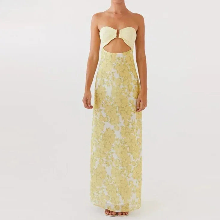 Abito Lungo Donna Fantasia Floreale con Scollo Sagomato - Vesarelli