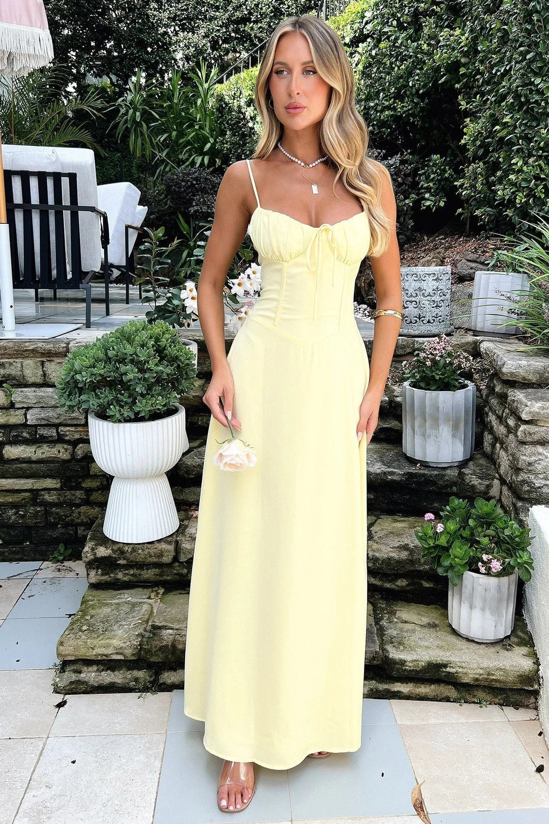Abito Lungo Donna Bustier Froncè Bretelle Regolabili - Vesarelli