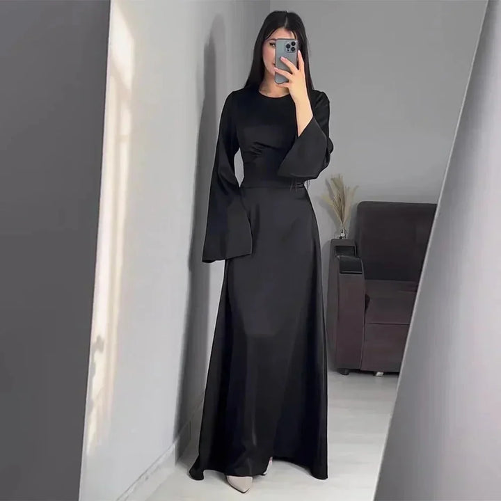 Abito Lungo Donna in Satin Maniche Svasate Elegante - Vesarelli
