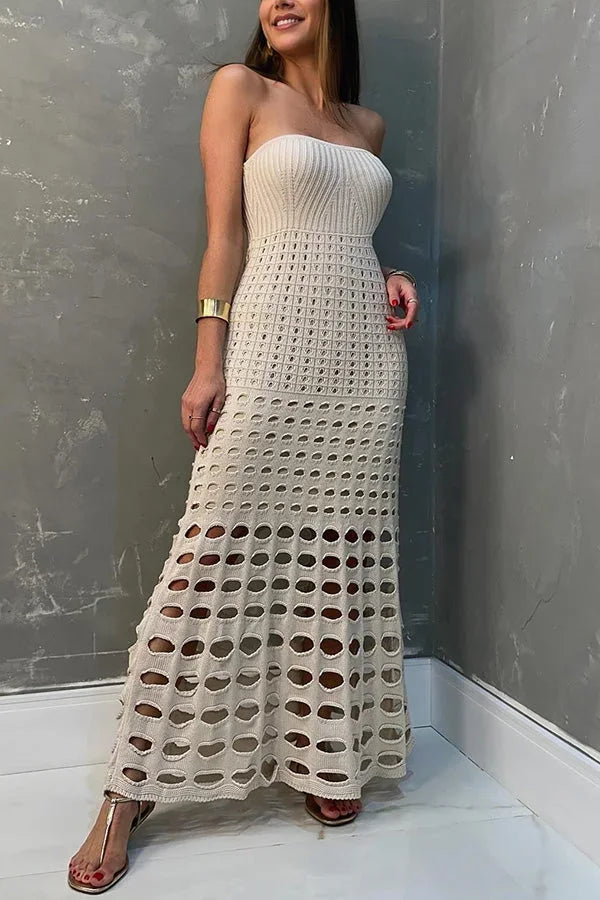 Abito Lungo Donna in Maglia Ajouré Spalle Scoperte - Vesarelli