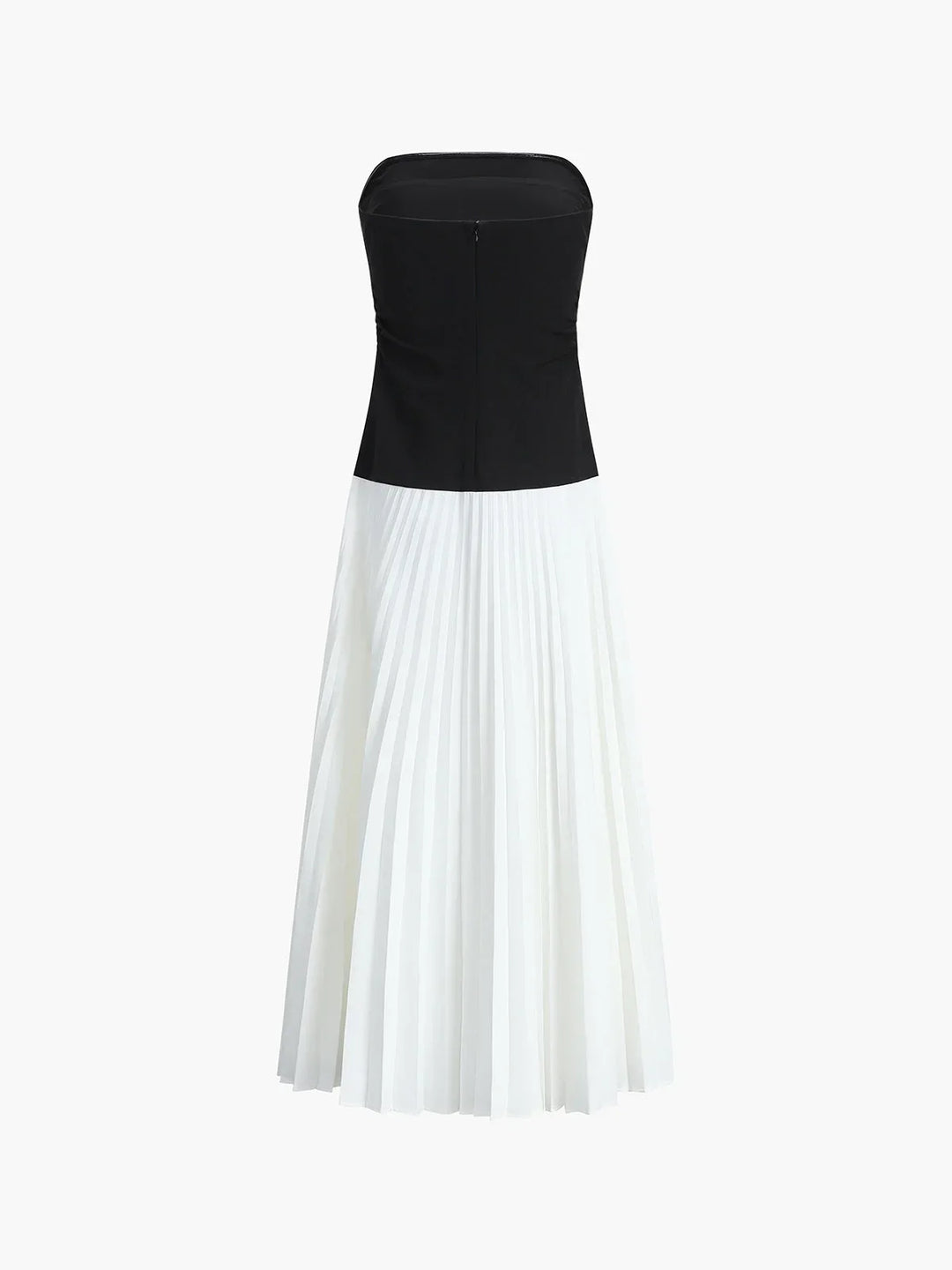 Robe longue sans bretelles en coton à plis, design bicolore, idéale pour un été décontracté. Confortable et stylée.