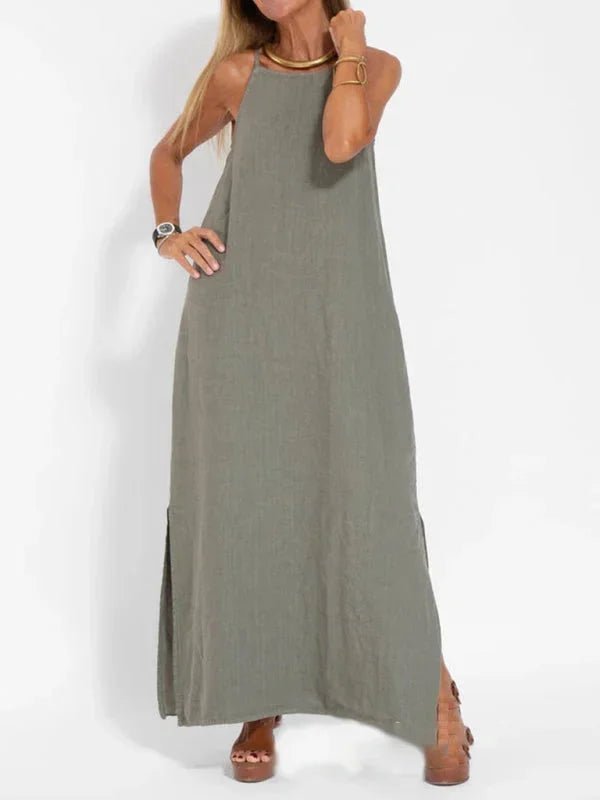 Abito Lungo Donna in Lino Smanicato Stile Casual - Vesarelli