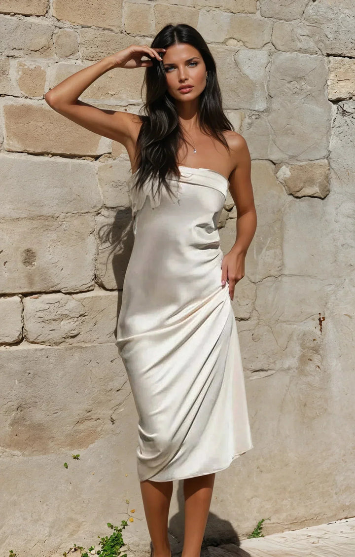 Abito Lungo Donna in Satin Senza Spalline Elegante - Vesarelli