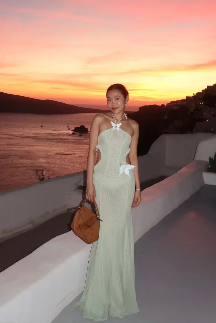 Abito Lungo Donna Scollo Halter Tagli Moda Estiva - Vesarelli