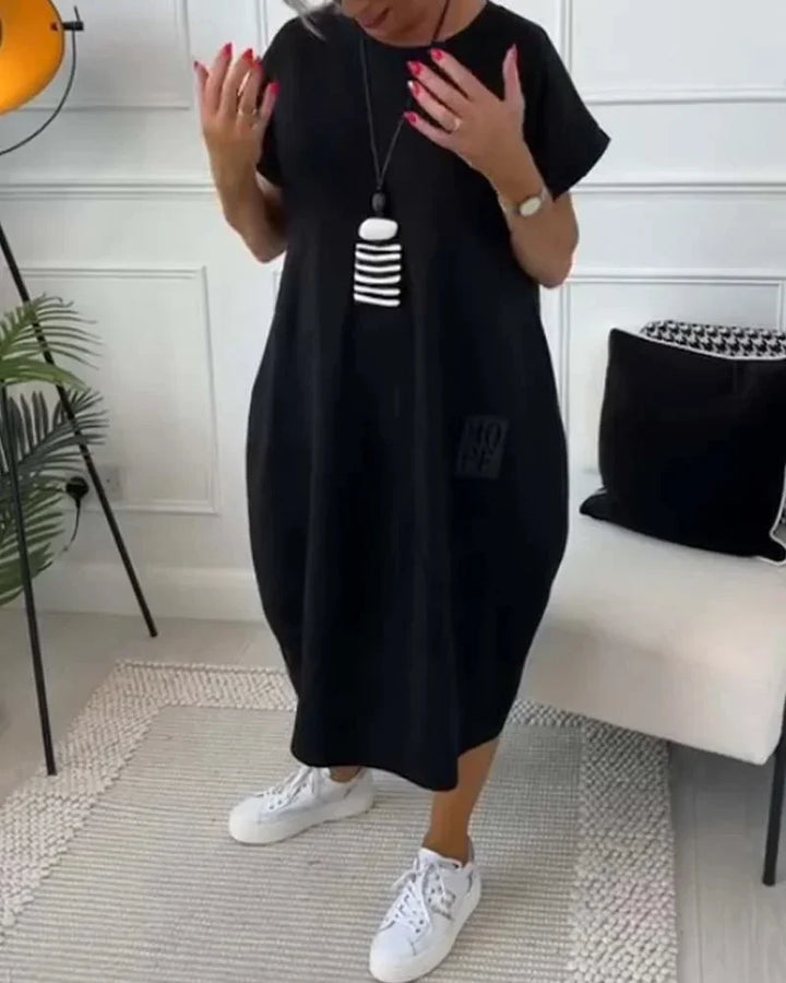 Robe midi fluide à manches courtes, coupe ample, décontractée, avec poches, parfaite pour toutes les saisons.