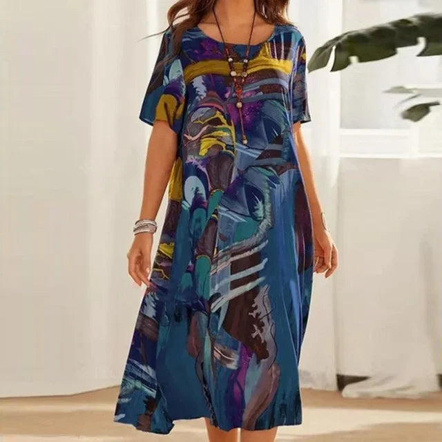 Abito Midi Donna Stampa Manica Corta Ampia - Vesarelli