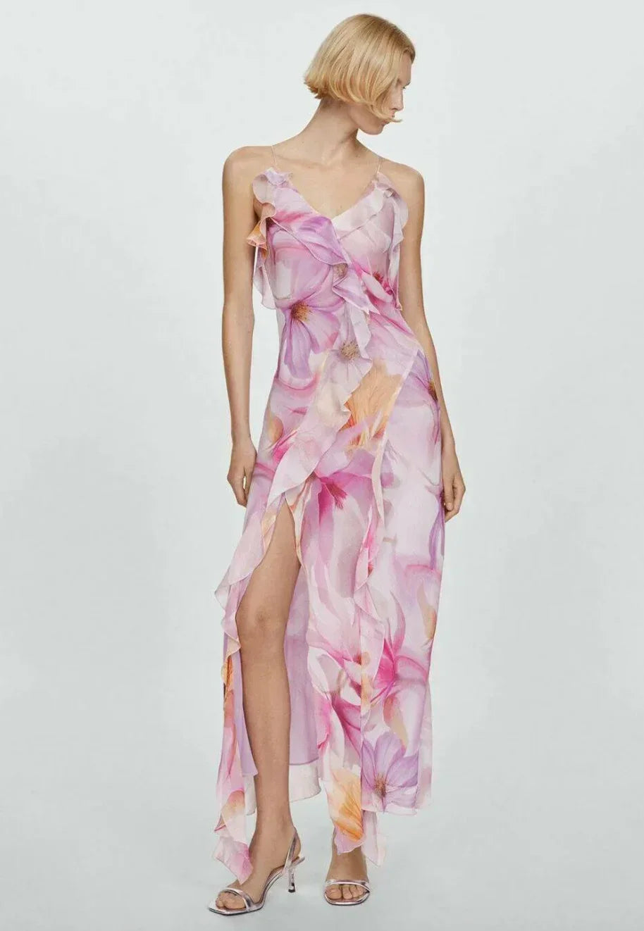 Abito Midi Donna con Volant e Spalline Sottili - Vesarelli