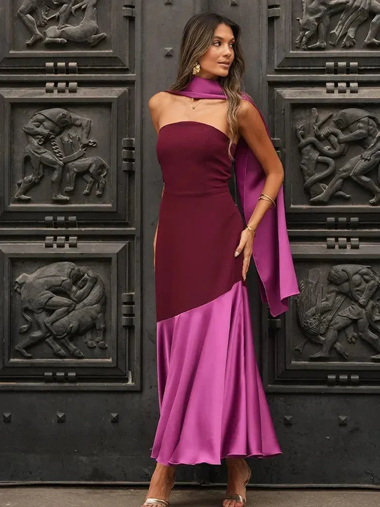 Abito Midi Donna Asimmetrico Scollo Diritto Elegante - Vesarelli