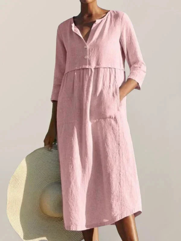 Abito Midi Donna Scollo a V Tasche Manica Lunga - Vesarelli