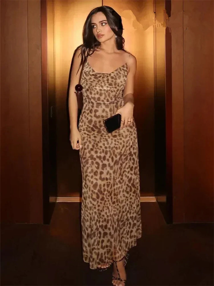 Abito Midi Donna Fantasia Animalier Bretelle Sottili - Vesarelli