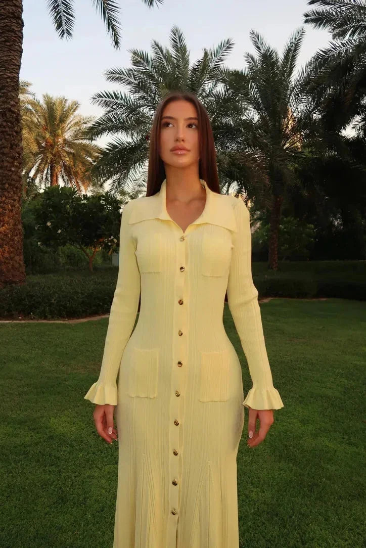 Abito Midi Donna con Bottoni e Maniche Lunghe - Vesarelli