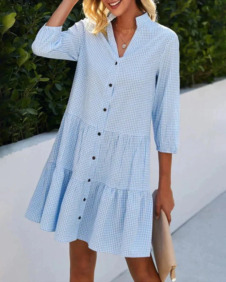 Abito Corto Donna Vichy Collo e Maniche Svasate - Vesarelli