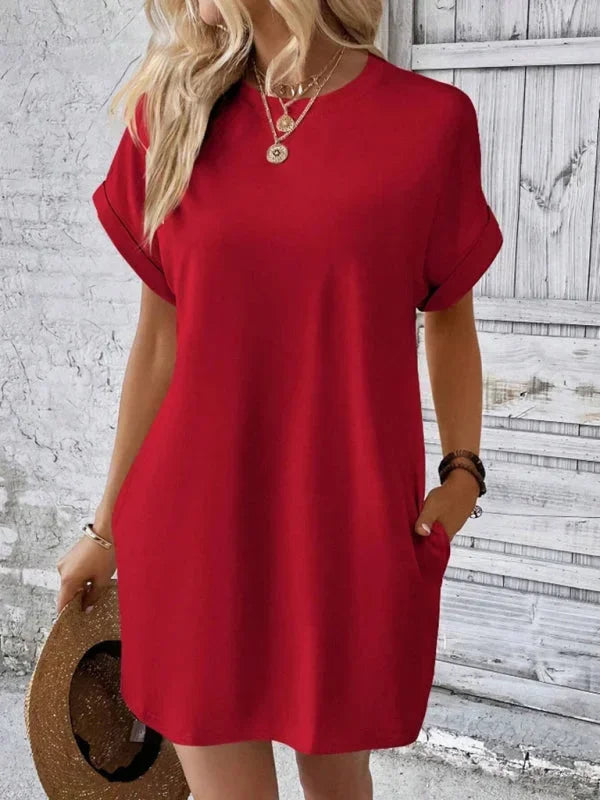 Abito Corto Donna con Tasche e Maniche Corte - Vesarelli