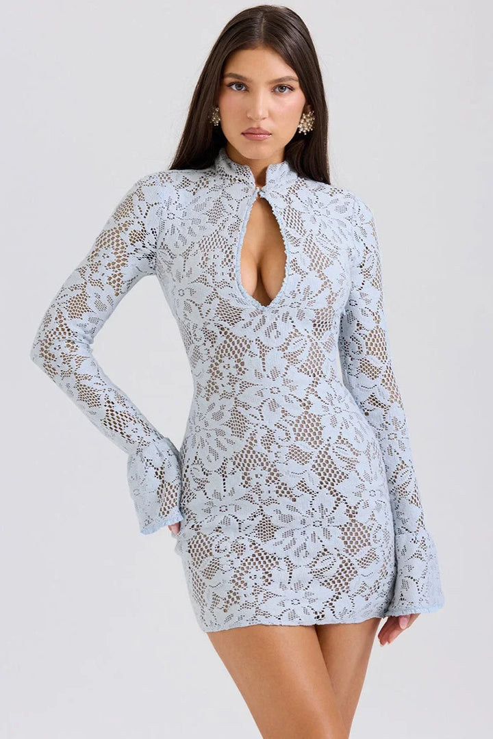 Abito Corto Donna in Pizzo Scollo Alto Elegante - Vesarelli