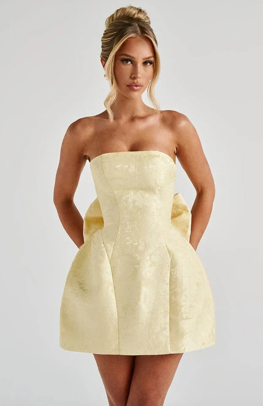 Abito Corto Donna Jacquard Senza Bretelle Scollo Schiena - Vesarelli