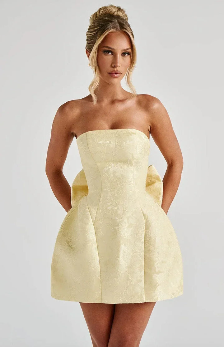 Abito Corto Donna Jacquard Senza Bretelle Scollo Schiena - Vesarelli