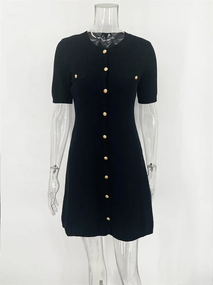 Robe mini en maille pour femme, avec boutons sur le devant et manches courtes, idéale pour le printemps et l'été.