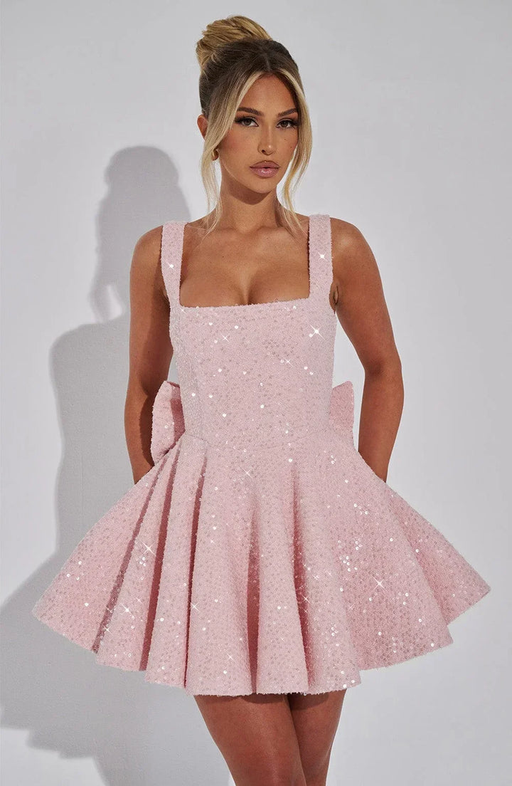 Abito Corto Donna Paillettes Bretelle Regolabili Nodo - Vesarelli