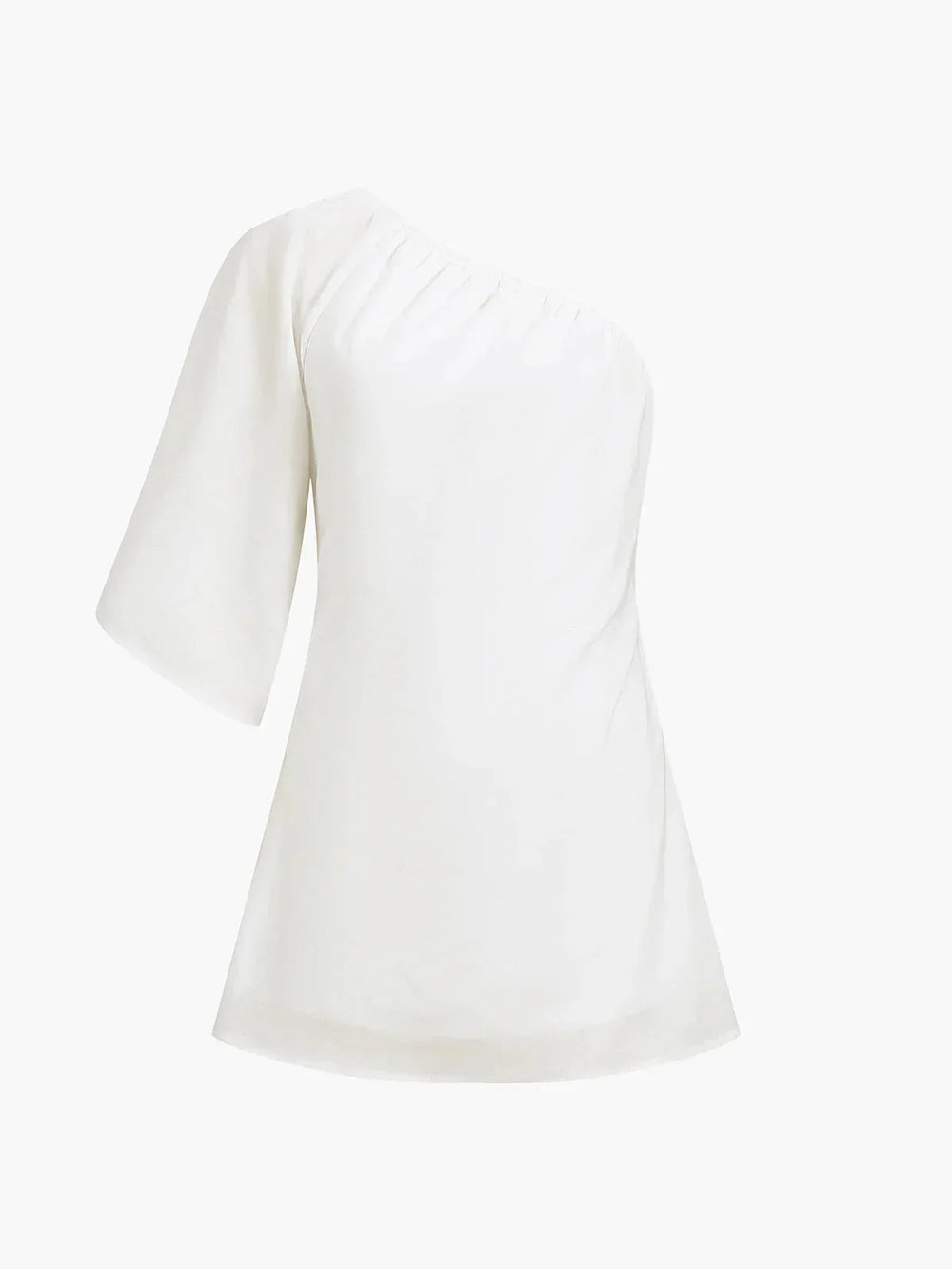 Robe courte légère à épaules dénudées, manches bouffantes, parfaite pour les soirées d'été. Tissu fluide et aéré.
