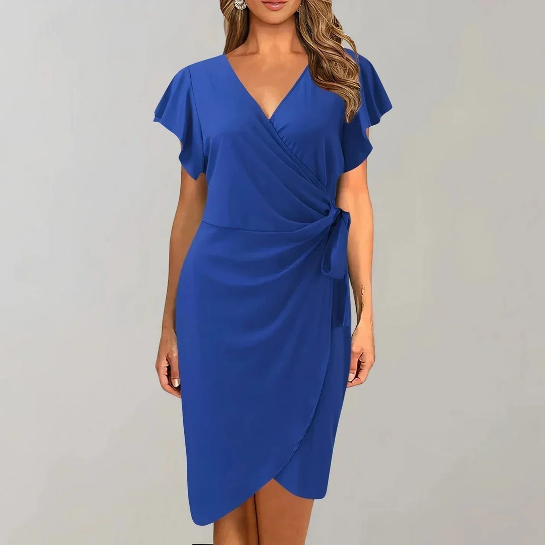 Robe courte portefeuille à manches courtes, col V, en tissu léger, avec nœud, parfaite pour les soirées, plusieurs couleurs…