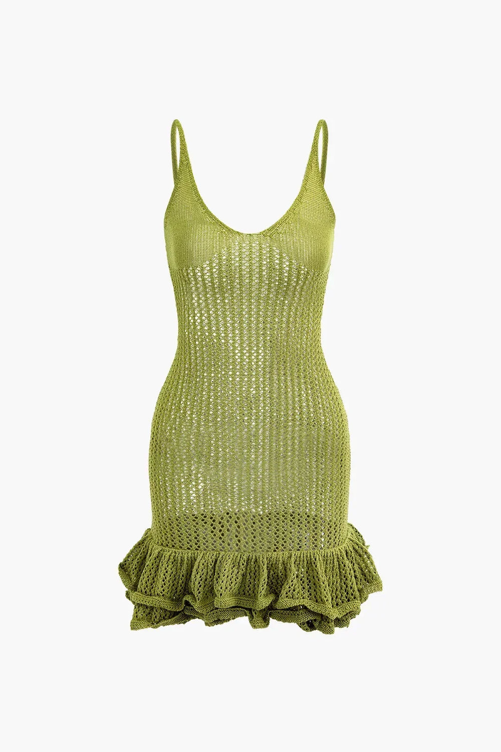 Robe courte en tricot texturé avec volants ludiques, idéale pour l'été et les journées à la plage.