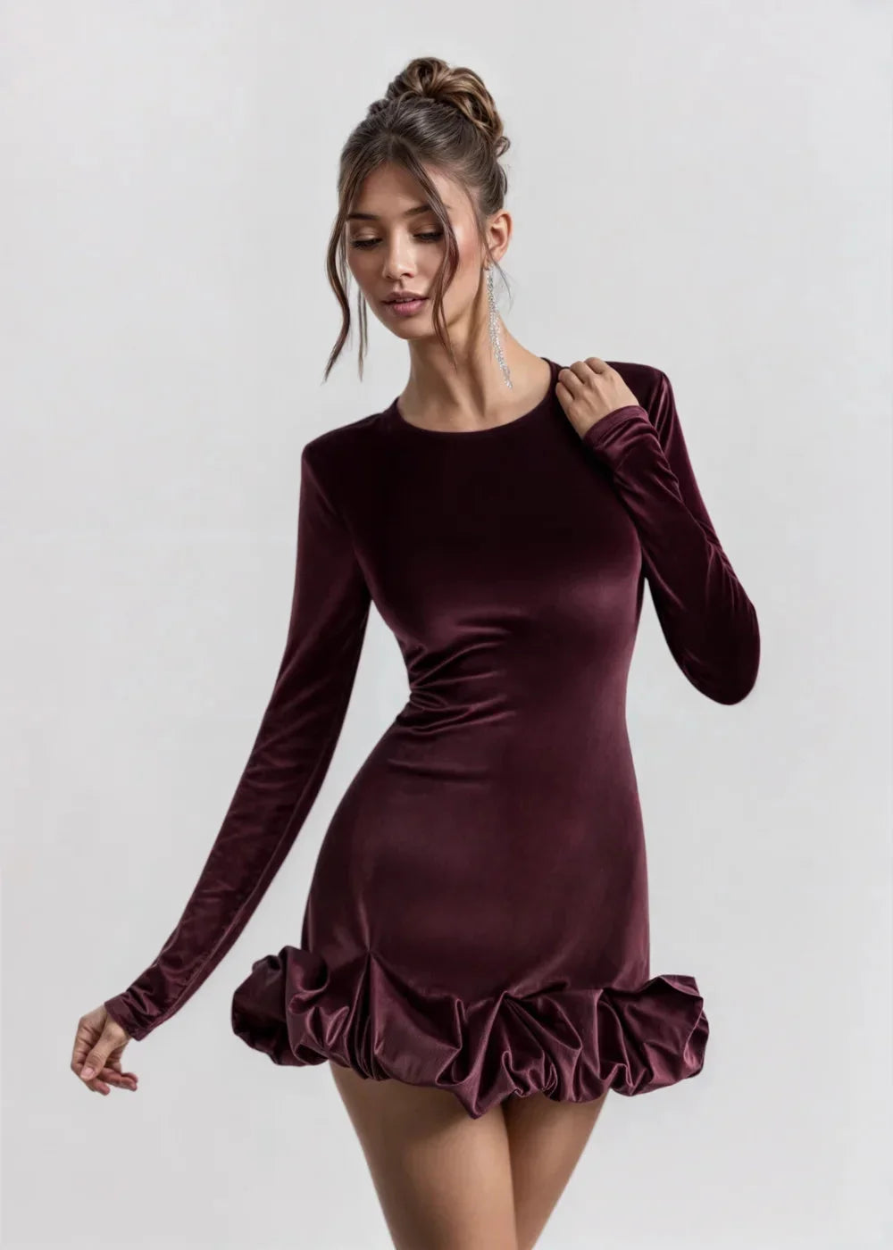 Abito Corto Donna Manica Lunga Orlo Svasato Elegante - Vesarelli