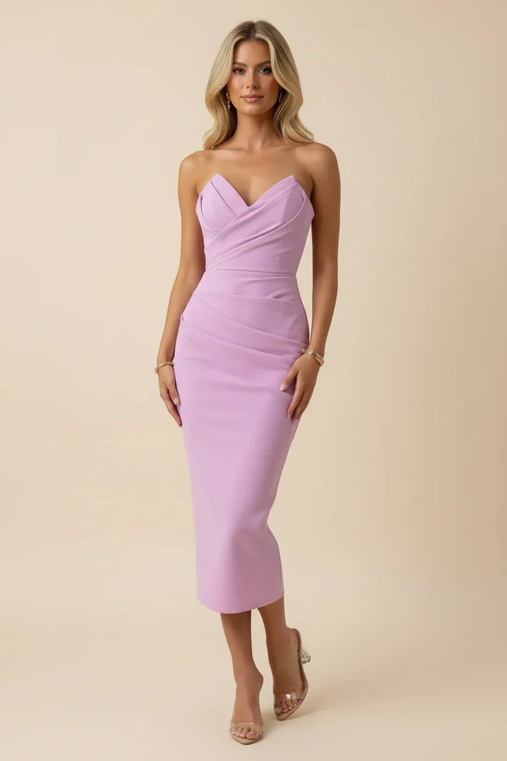 Abito Midi Donna Drappeggiato Vestibilità Attillata - Vesarelli