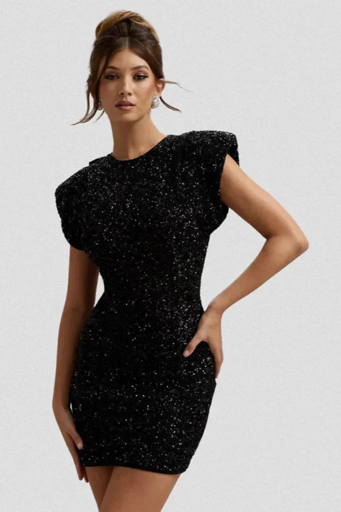 Abito Donna aderente con Paillettes e Spalline per Serata - Vesarelli