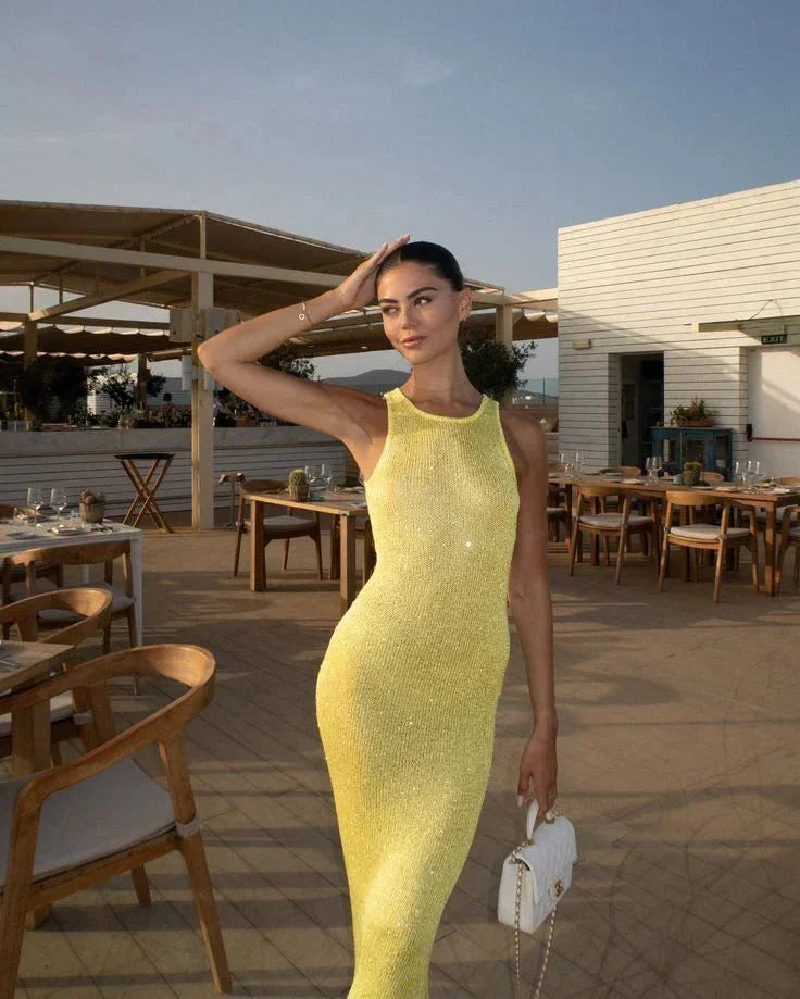 Abito Lungo Donna Scintillante Smanicato Vestibilità Slim - Vesarelli