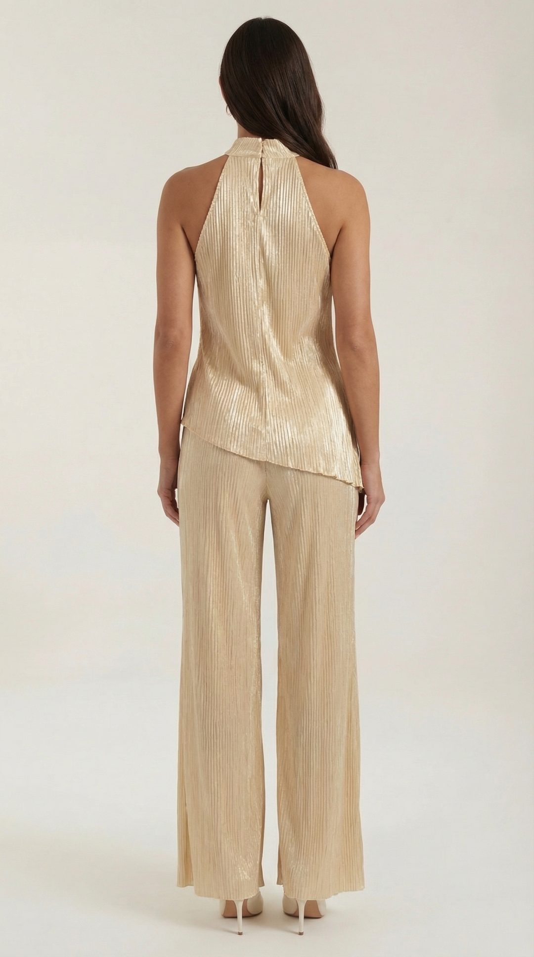 Set Donna Halter Schiena Scoperta Pantaloni Larghi Fluidi