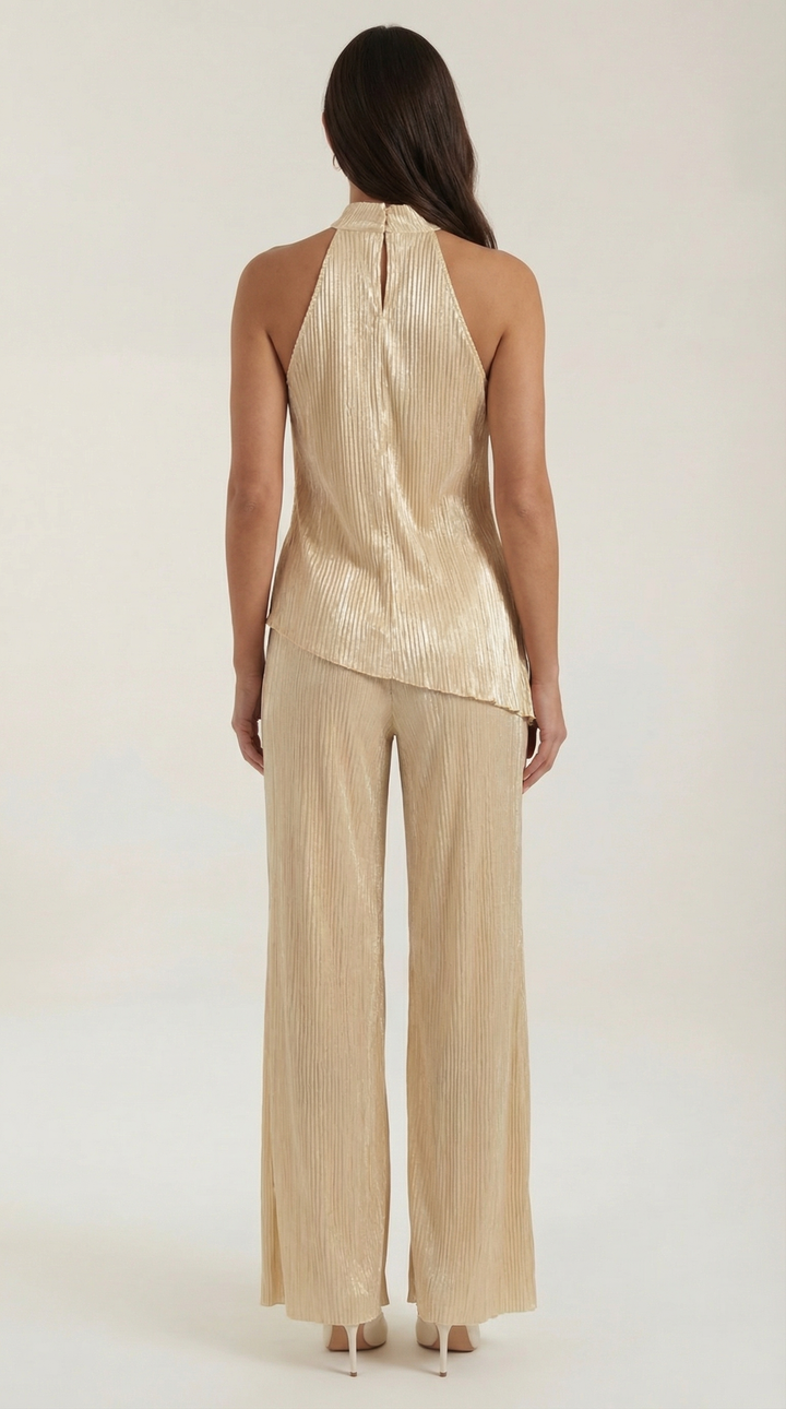 Set Donna Halter Schiena Scoperta Pantaloni Larghi Fluidi
